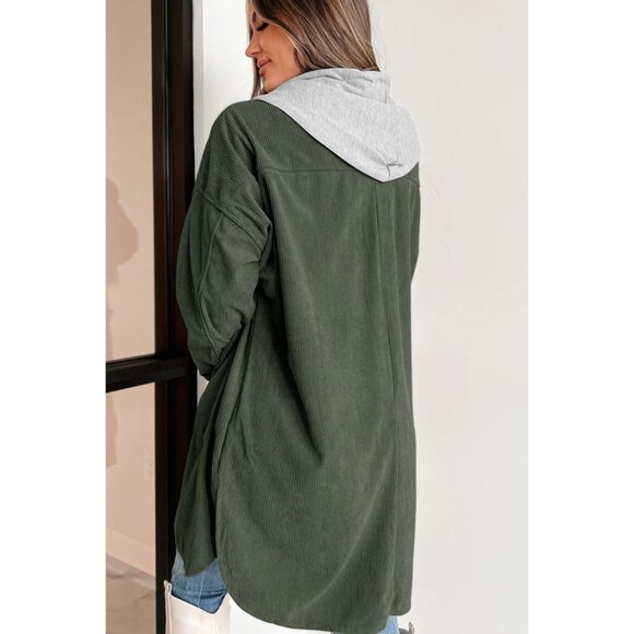 Drawstring Button Up Long Sleeve Hooded Jacket - Picture 2 of 5